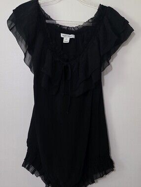 100% Silk White House Black Market Sleeveless Ruffle Blouse Whimsigoth Sz Small